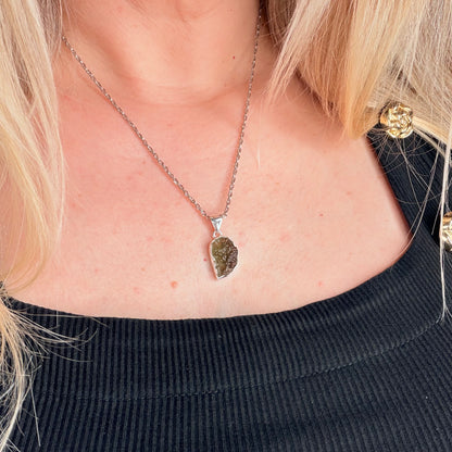 Ciondolo Moldavite Grezza - Argento 925
