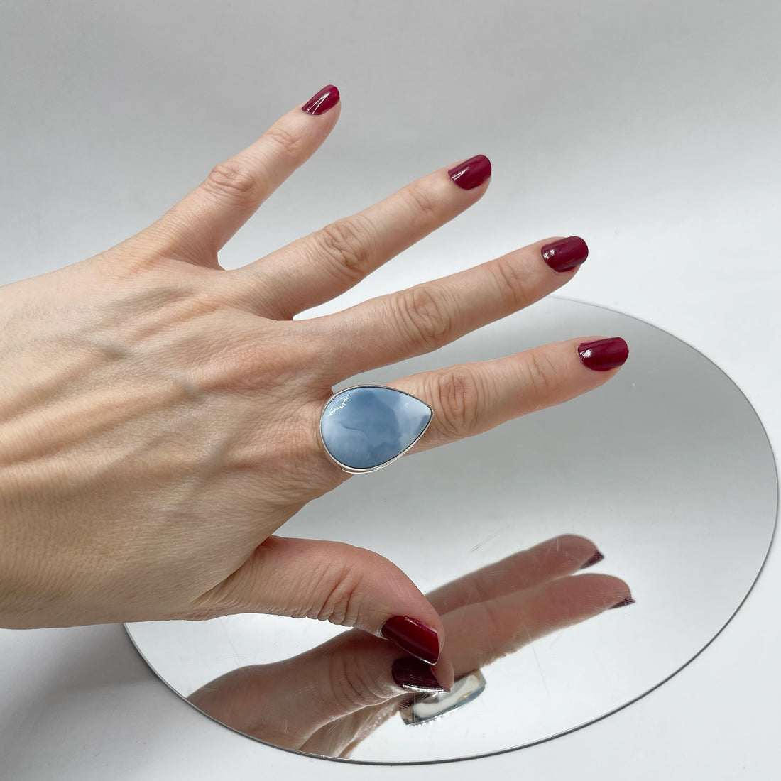 Anello Opale Blu a Goccia - Argento 925