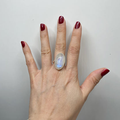 Anello Labradorite Bianca Ovale - Argento 925