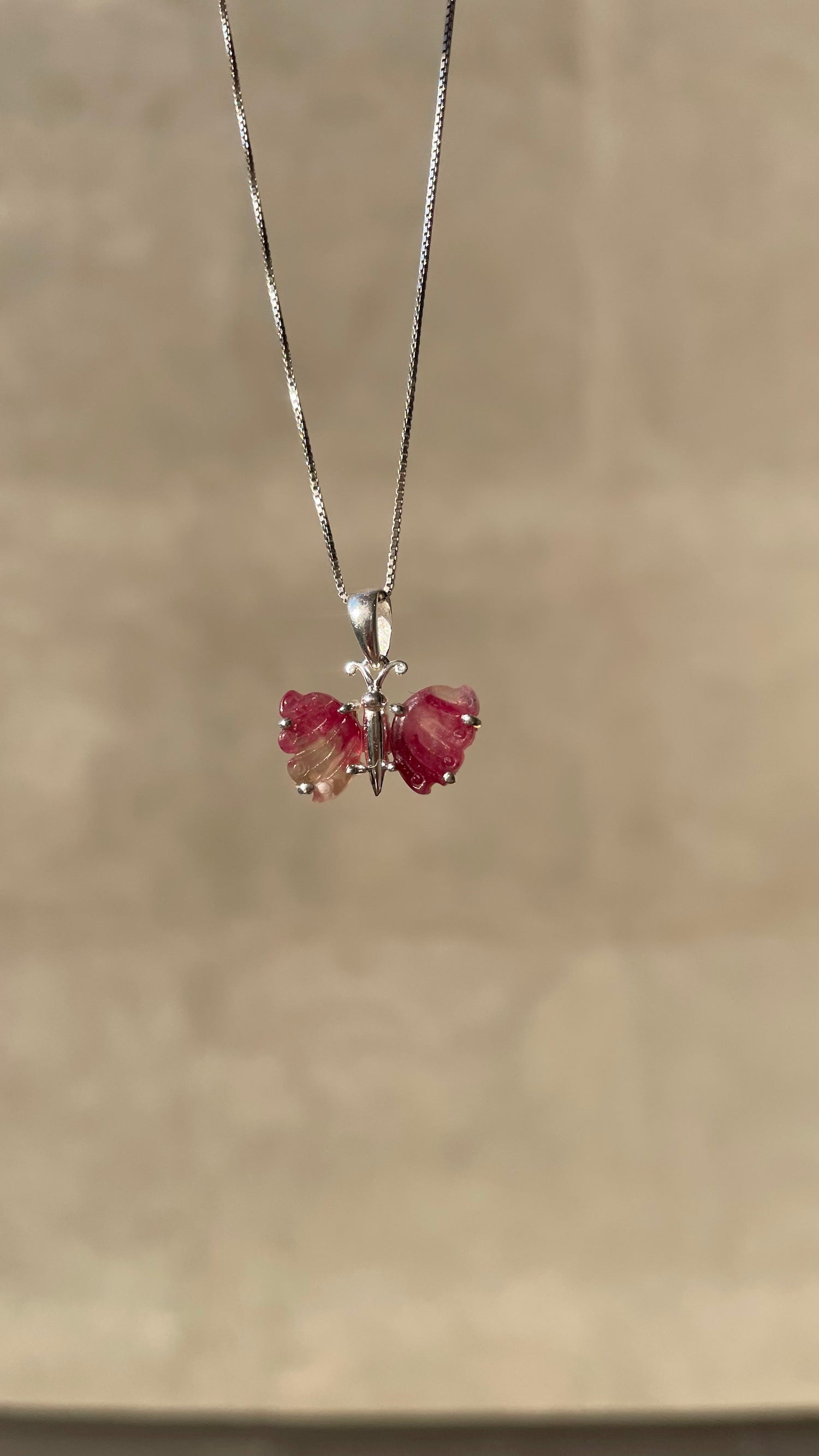 Ciondolo Farfalla Tormalina Rosa e Argento 925
