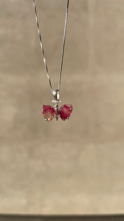 Ciondolo Farfalla Tormalina Rosa e Argento 925