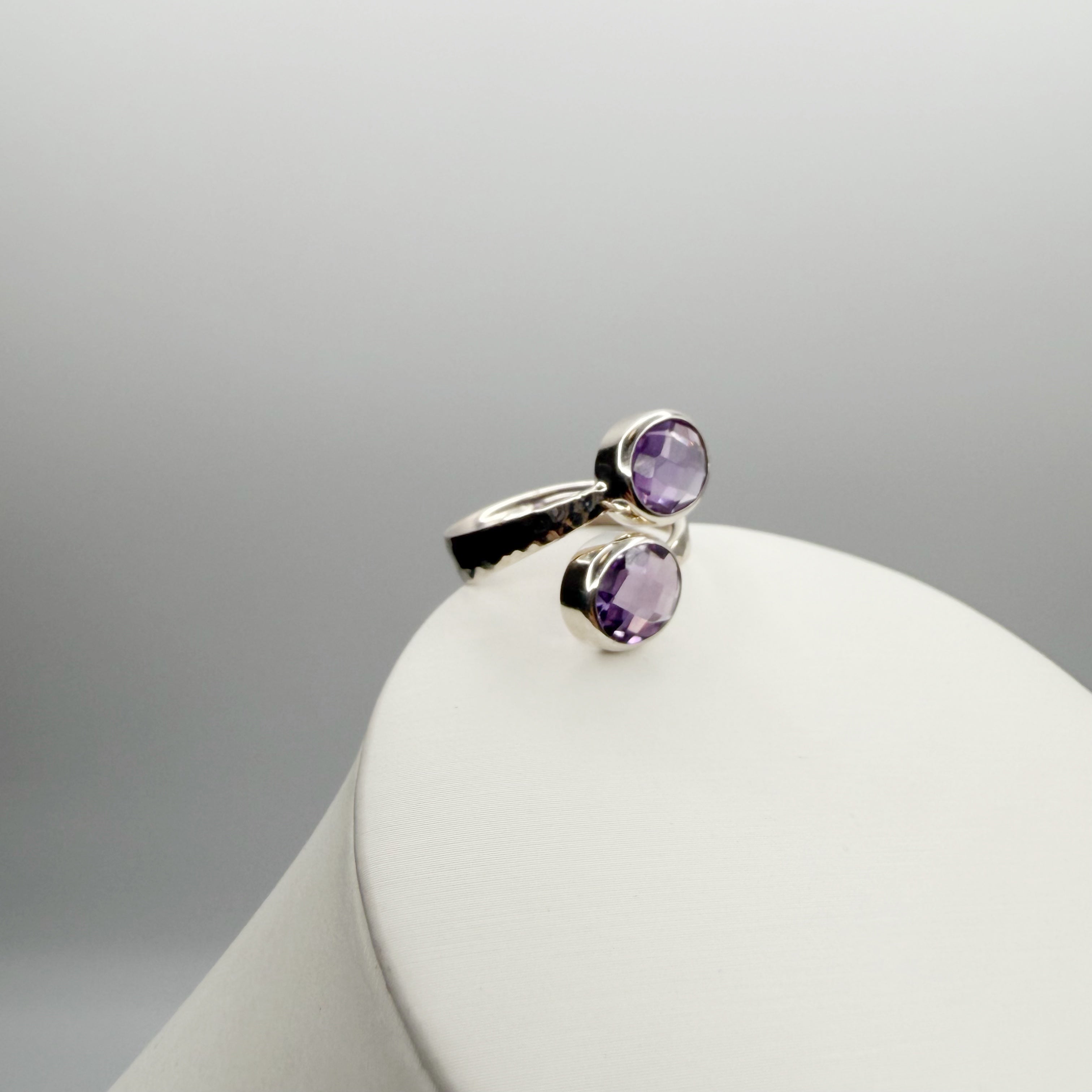 Anello Double Ametista Sfaccettata - Argento 925