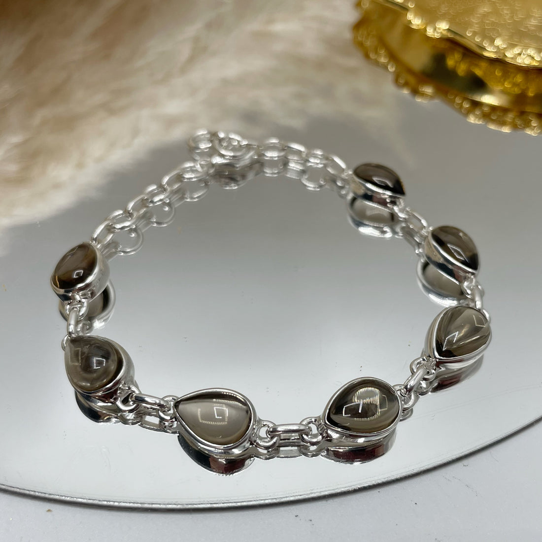 Bracciale Quarzo Fumè a Goccia- Argento 925