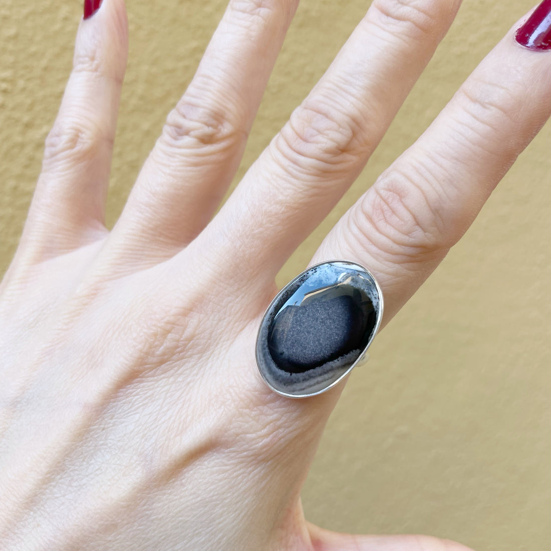 Anello Agata dendritica Ovale - Argento 925