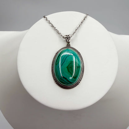 Ciondolo Malachite Ovale - Argento 925