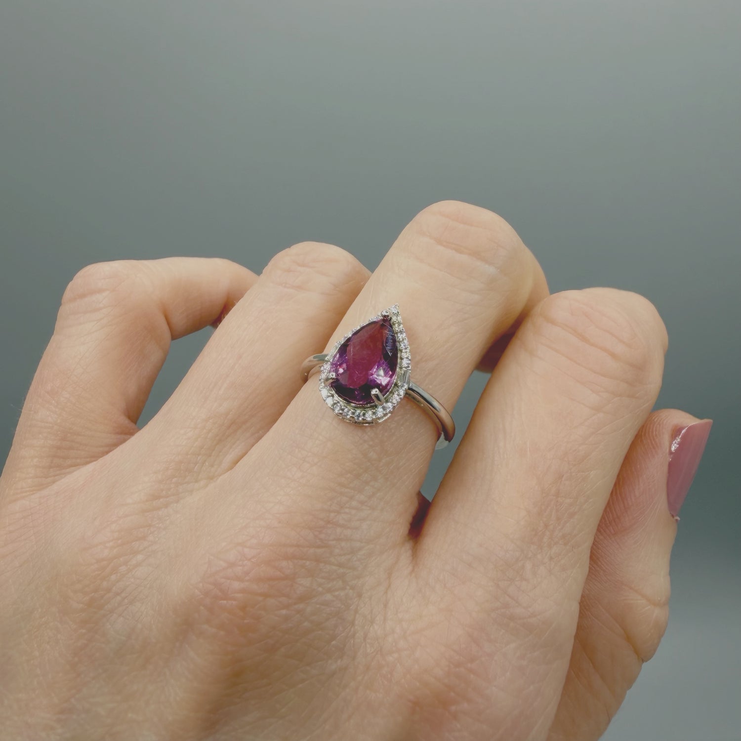 Anello Fluorite Rosa - Argento 925 - Goccia