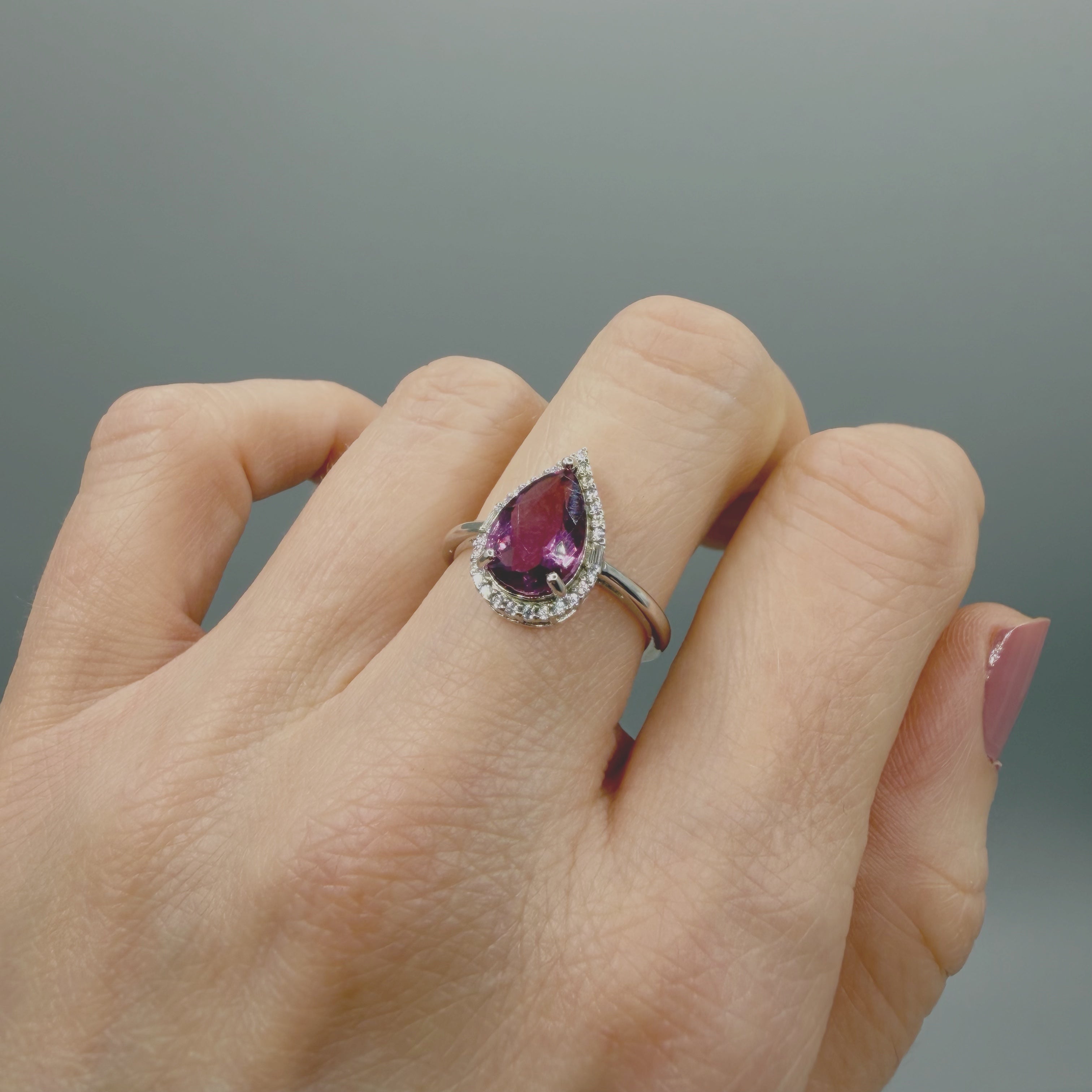 Anello Fluorite Rosa - Argento 925 - Goccia