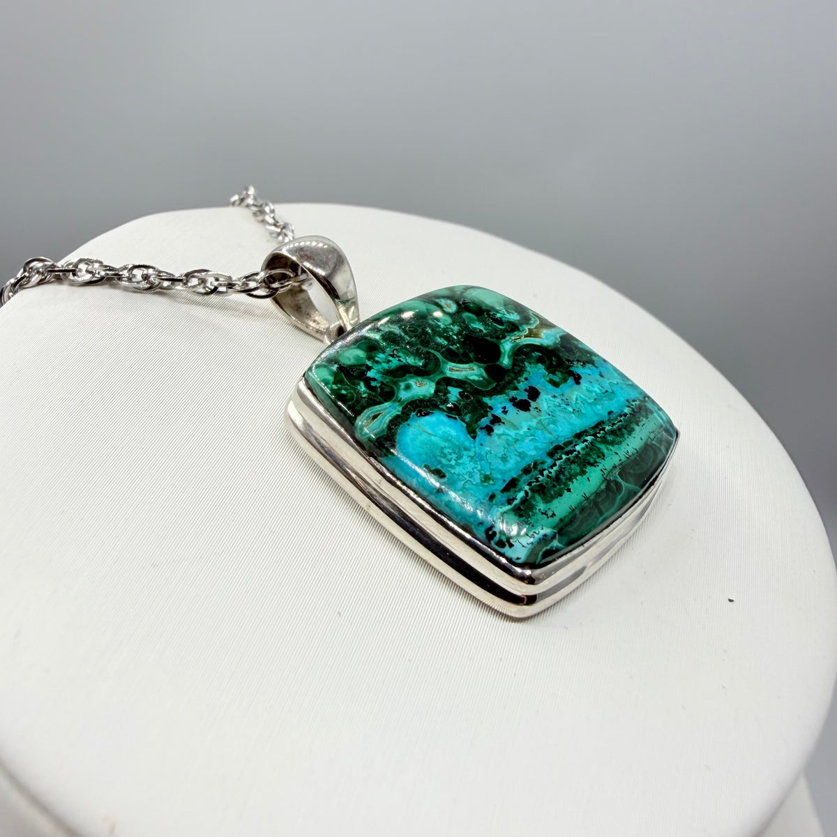 Ciondolo Malachite e Crisocolla Argento 925 - Quadrata