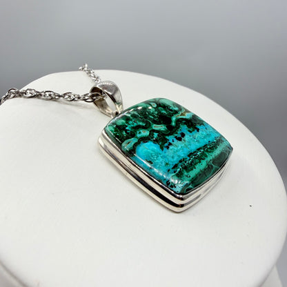 Ciondolo Malachite e Crisocolla Argento 925 - Quadrata