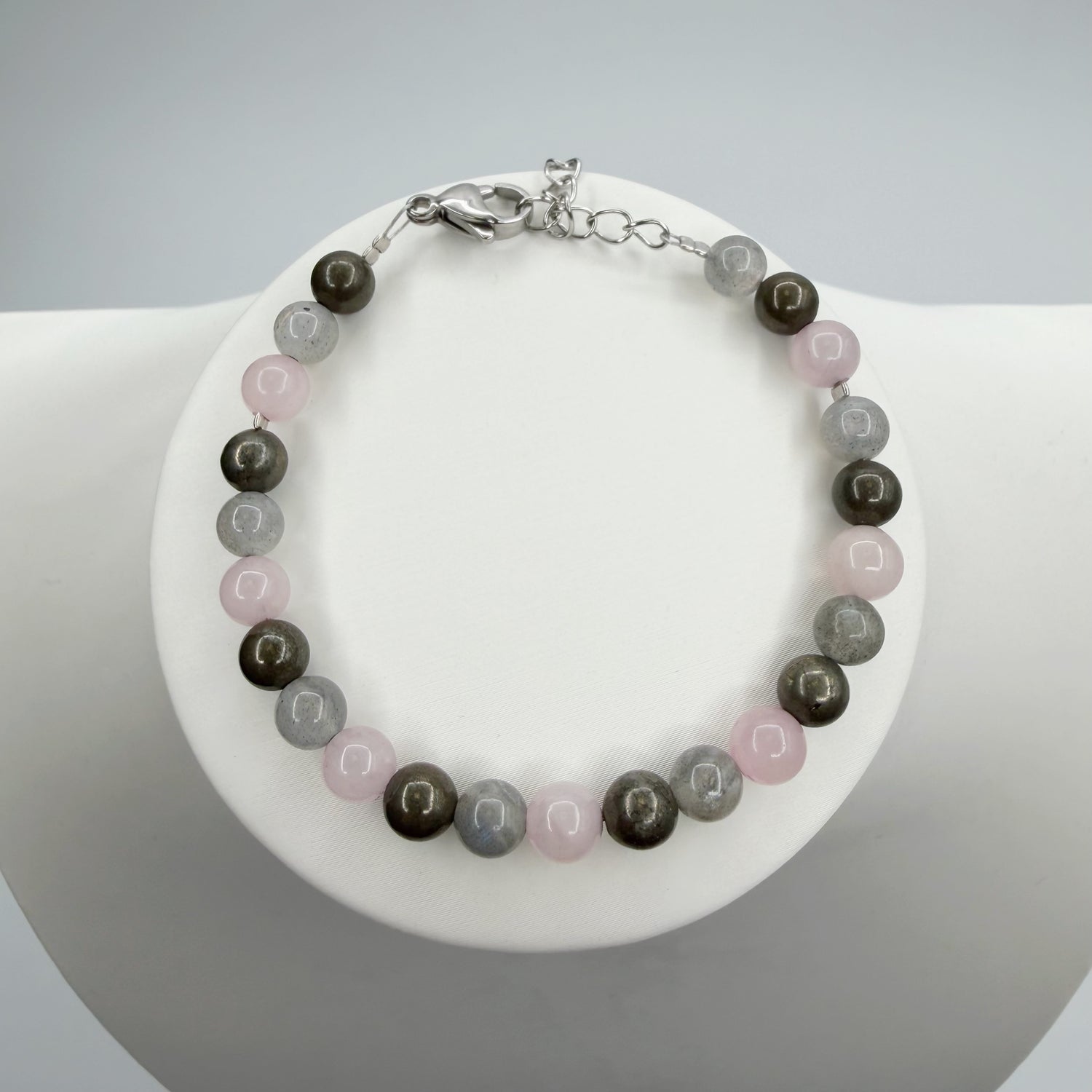 Bracciale Abbondanza Plus (Pirite, Labradorite, Quarzo Rosa)