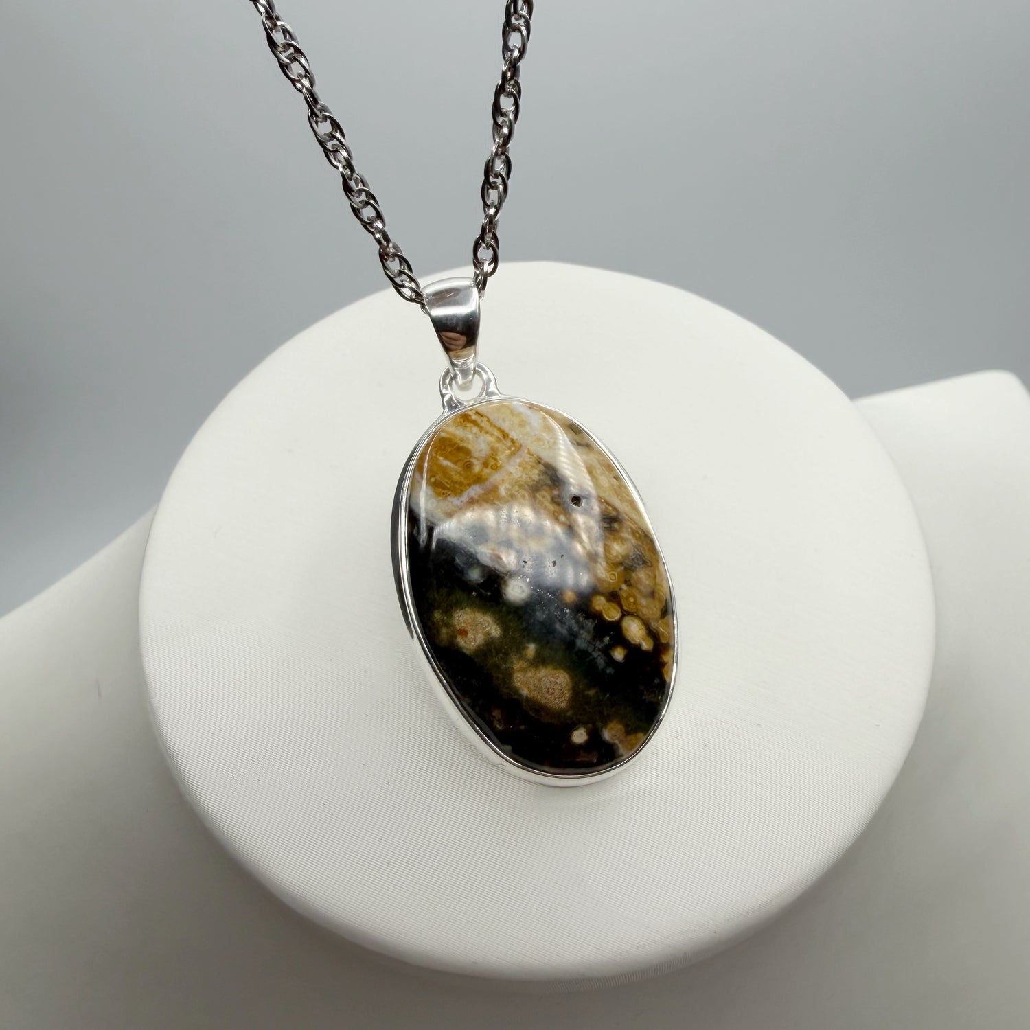 Ciondolo Diaspro Oceano Argento 925 - Ovale grande