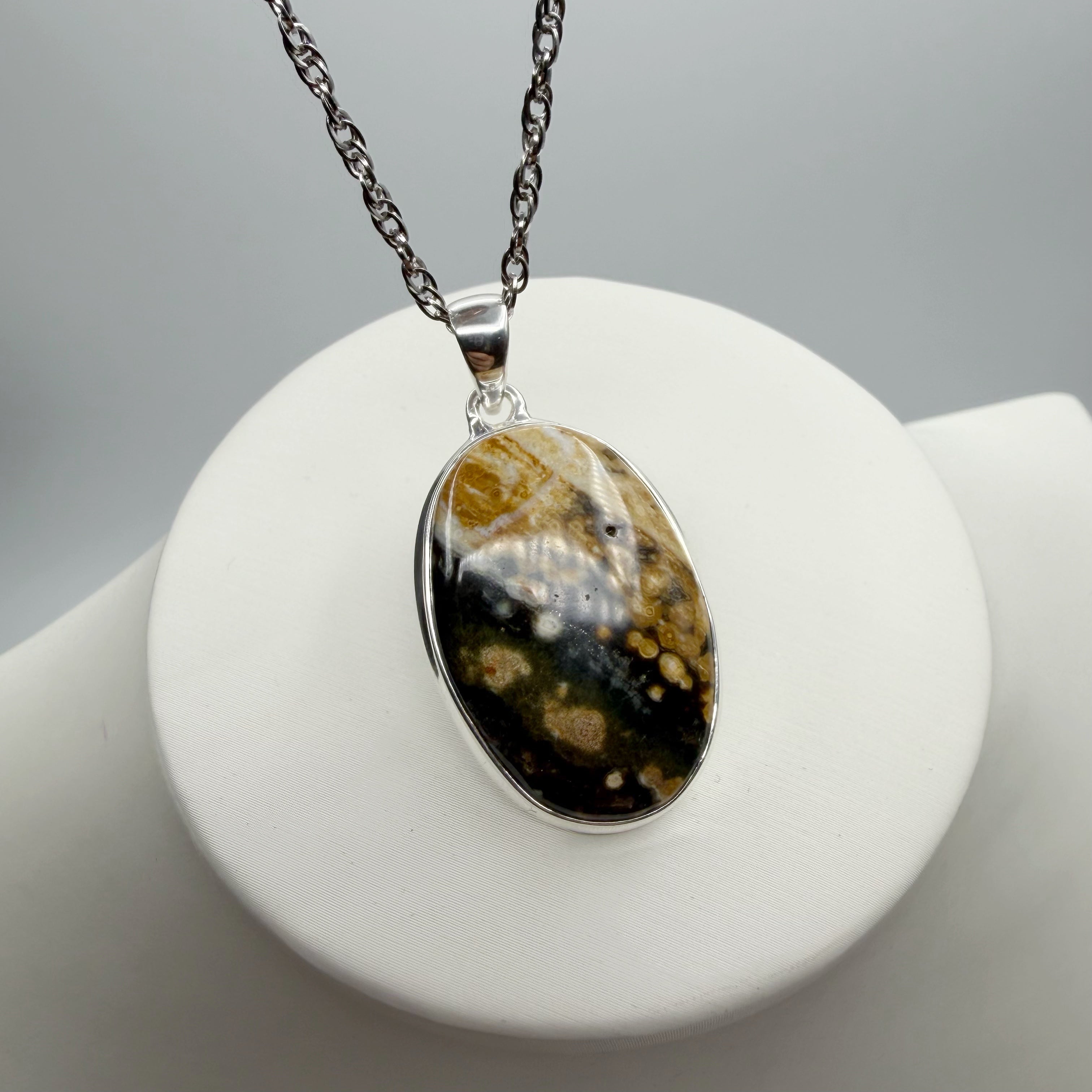 Ciondolo Diaspro Oceano Argento 925 - Ovale grande