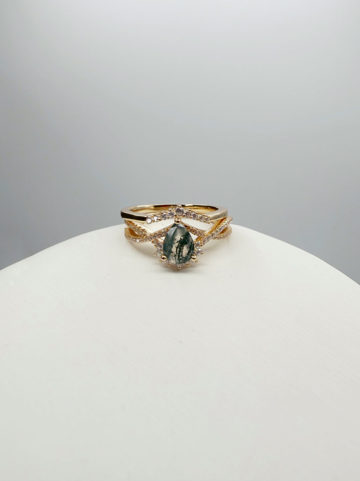Doppio Anello Agata Muschiata GOLD | Argento 925 placcato oro 14k - NON REGOLABILE