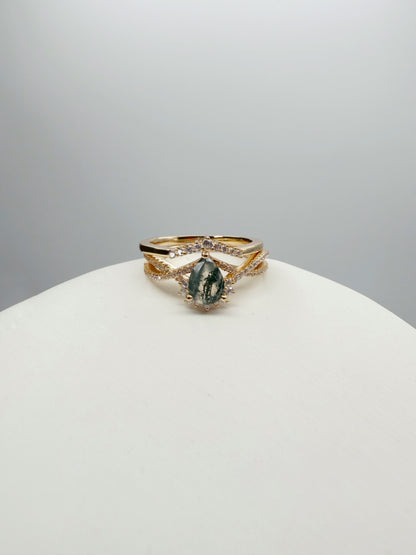 Doppio Anello Agata Muschiata GOLD | Argento 925 placcato oro 14k - NON REGOLABILE