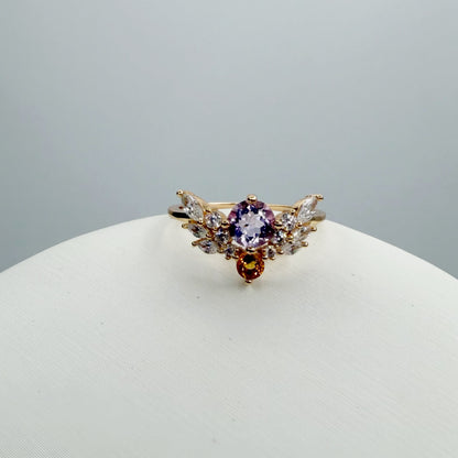 Anello Ametista e Topazio | Argento 925 placcato oro 14k - NON REGOLABILE