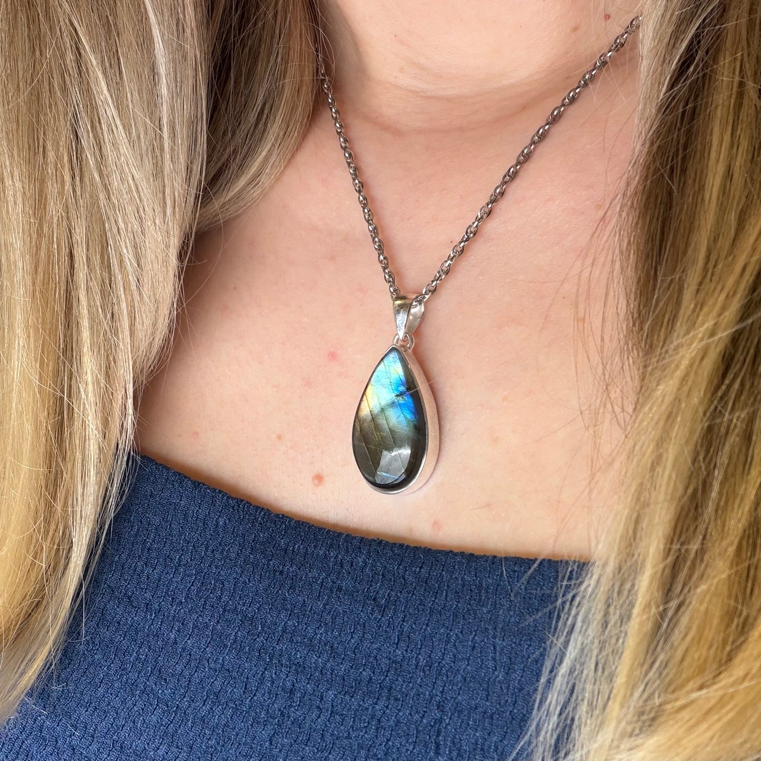 Ciondolo Labradorite Multifuoco - Argento 925 a Goccia