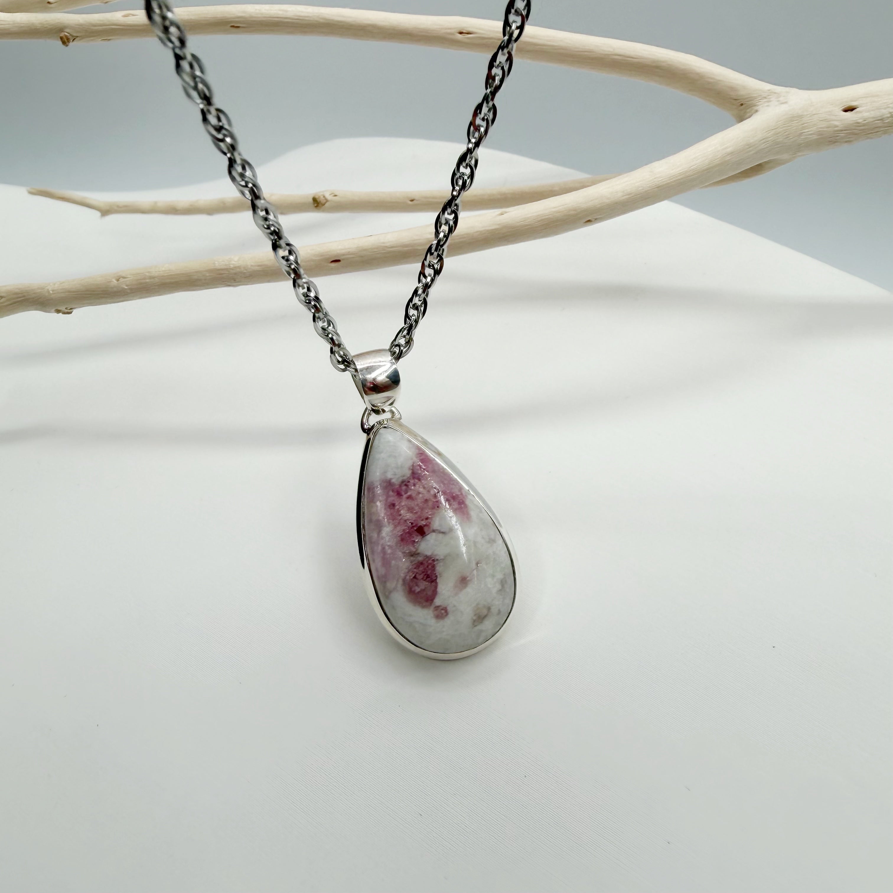 Ciondolo Tormalina Rosa e Argento 925 - A Goccia