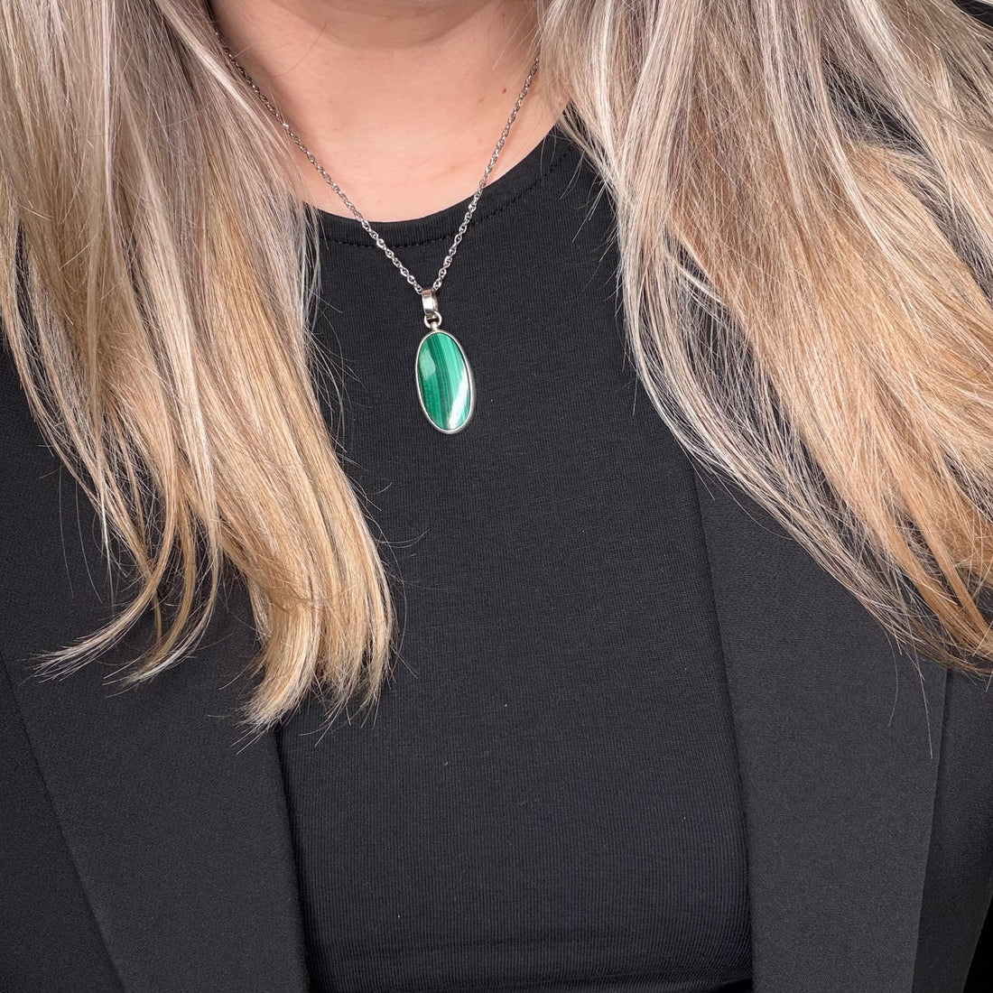 Ciondolo Malachite Ovale - Argento 925