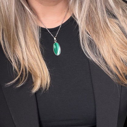 Ciondolo Malachite Ovale - Argento 925
