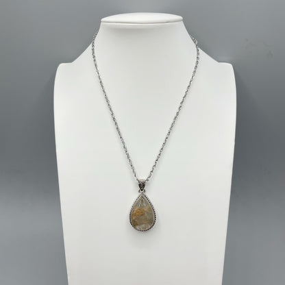 Ciondolo Quarzo Rutilato Dorato - Argento 915 - A Goccia