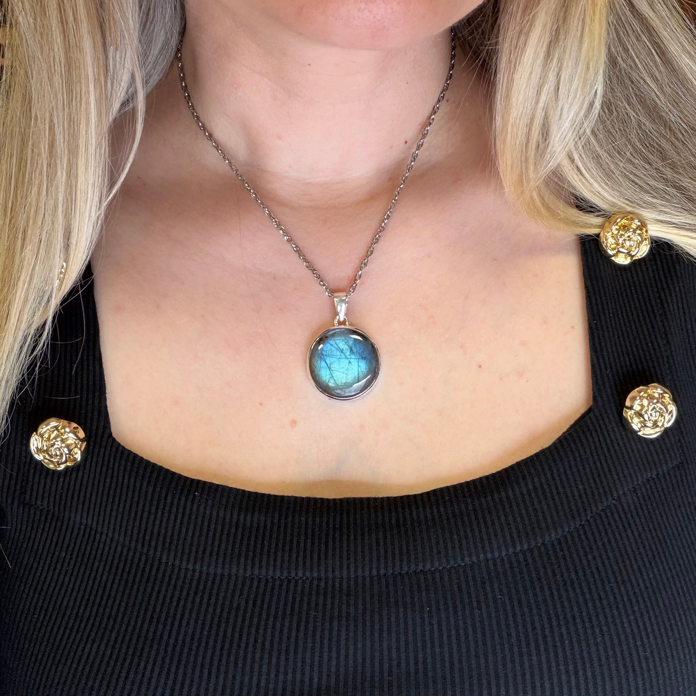 Ciondolo Labradorite Blu Argento 925 - Tondo