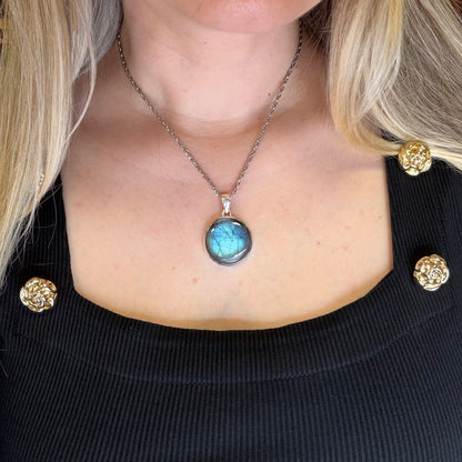 Ciondolo Labradorite Blu Argento 925 - Tondo