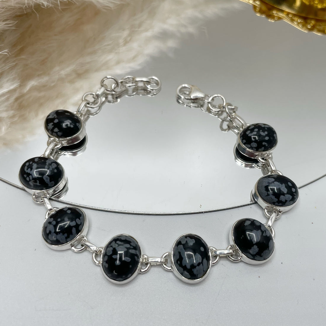 Bracciale Ossidiana Fiocco di Neve - Argento 925