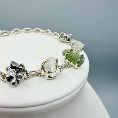 Bracciale Moldavite, Herkimer, Meteorite Campo del Cielo | Argento 925