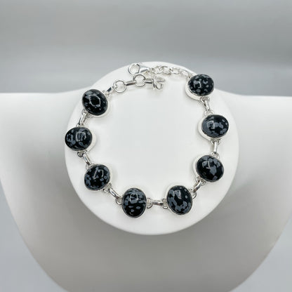 Bracciale Ossidiana Fiocco di Neve - Argento 925