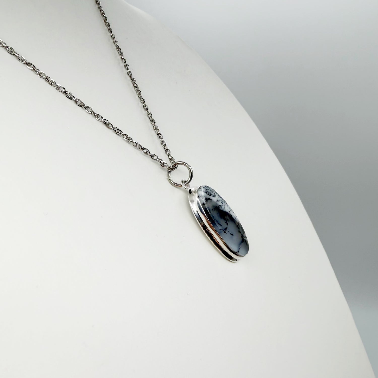 Ciondolo Opale Dendritico e Argento 925 - Ovale