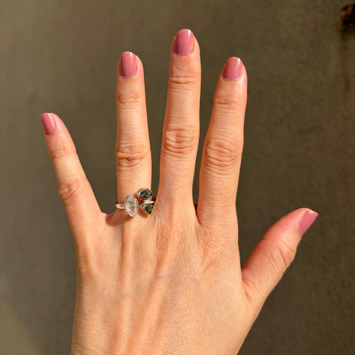 Anello Moldavite, Campo del Cielo e Diamante Herkimer | Argento 925