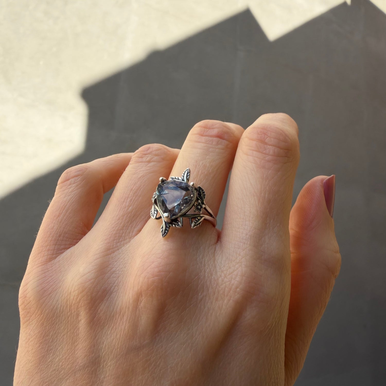 Anello Fluorite Cuore Foglioline - Argento 925