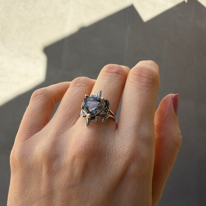 Anello Fluorite Cuore Foglioline - Argento 925