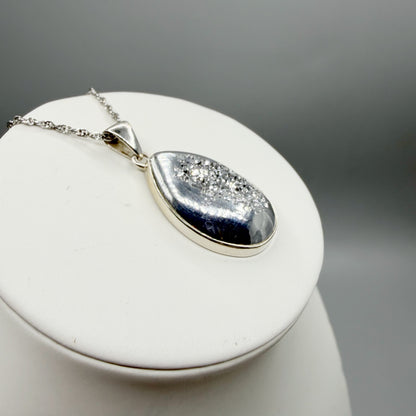 Ciondolo Drusa di Agata con Pirite Aura - Argento 925 - a Goccia