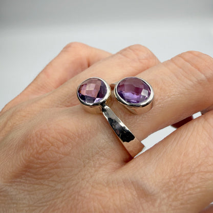 Anello Double Ametista Sfaccettata - Argento 925