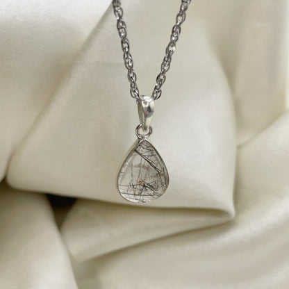Ciondolo Quarzo Tormalinato Goccia - Argento 925