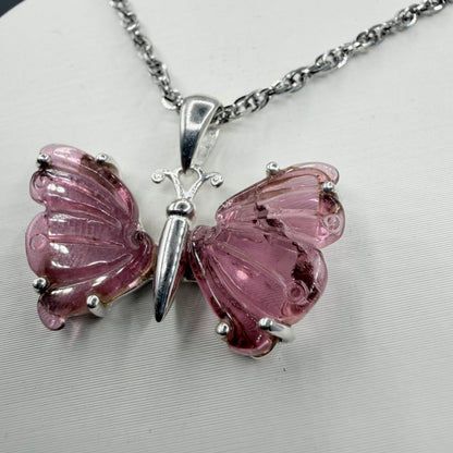 Ciondolo Farfalla Tormalina Rosa e Argento 925