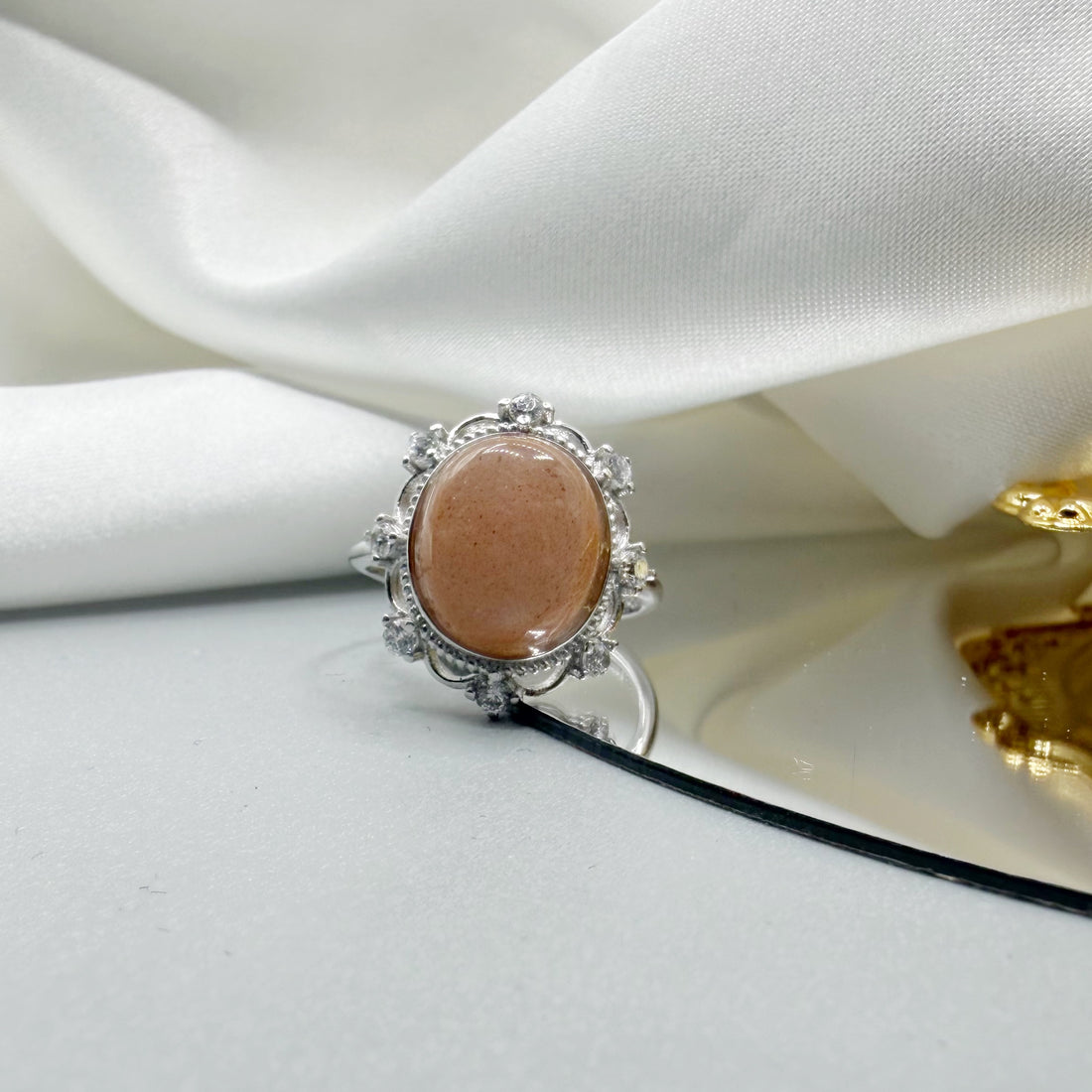 Anello Pietra di Luna Pesca - Argento 925