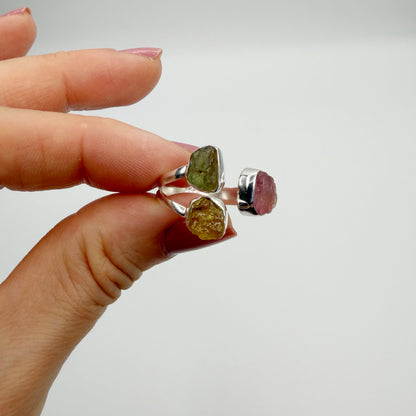 Anello Moldavite e Tormalina Policroma - Argento 925