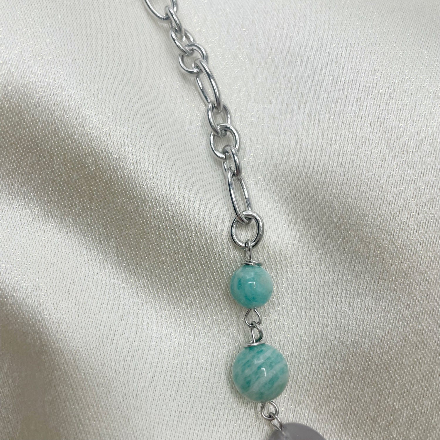Collana lunga Amazzonite e Agata Grigia