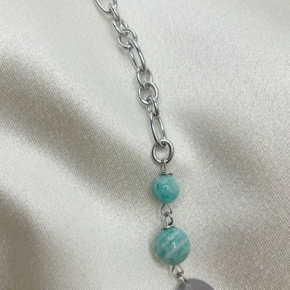 Collana lunga Amazzonite e Agata Grigia