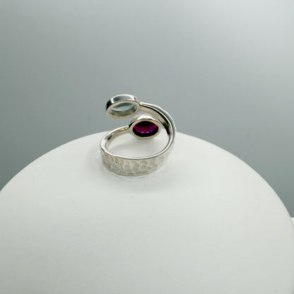 Anello Acquamarina e Granato - Argento 925