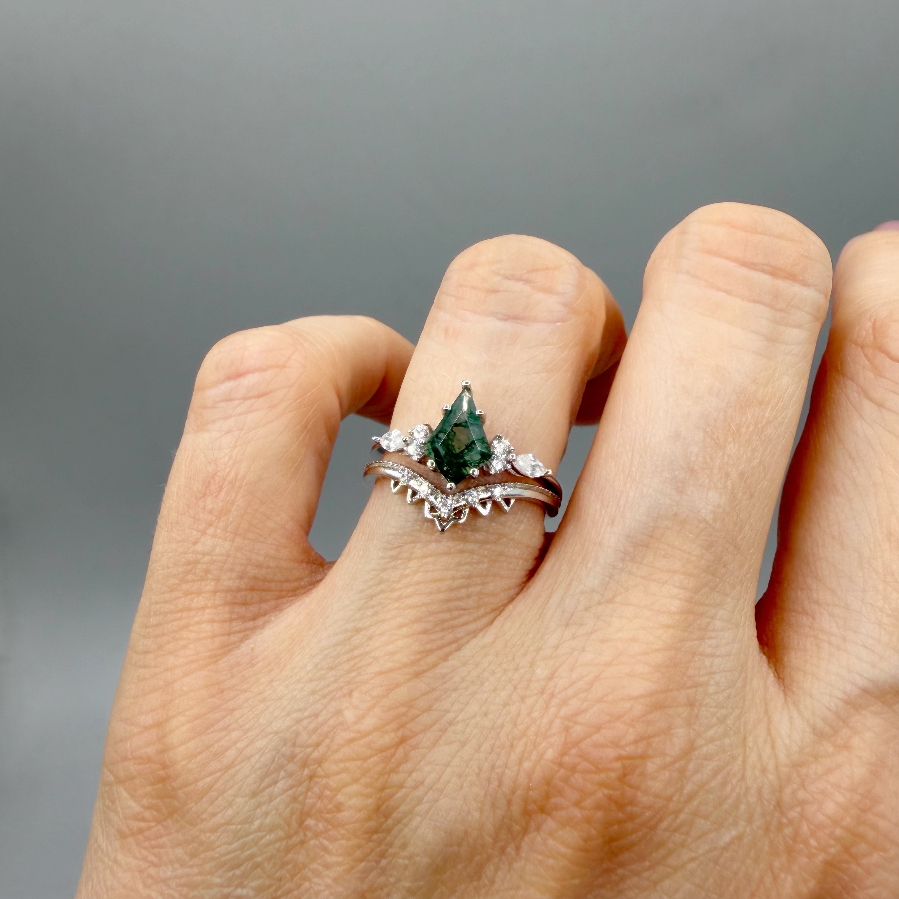 Doppio Anello Agata Muschiata SILVER | Argento 925 - NON REGOLABILE