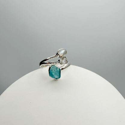 Anello Apatite, Labradorite, Herkimer - Argento 925