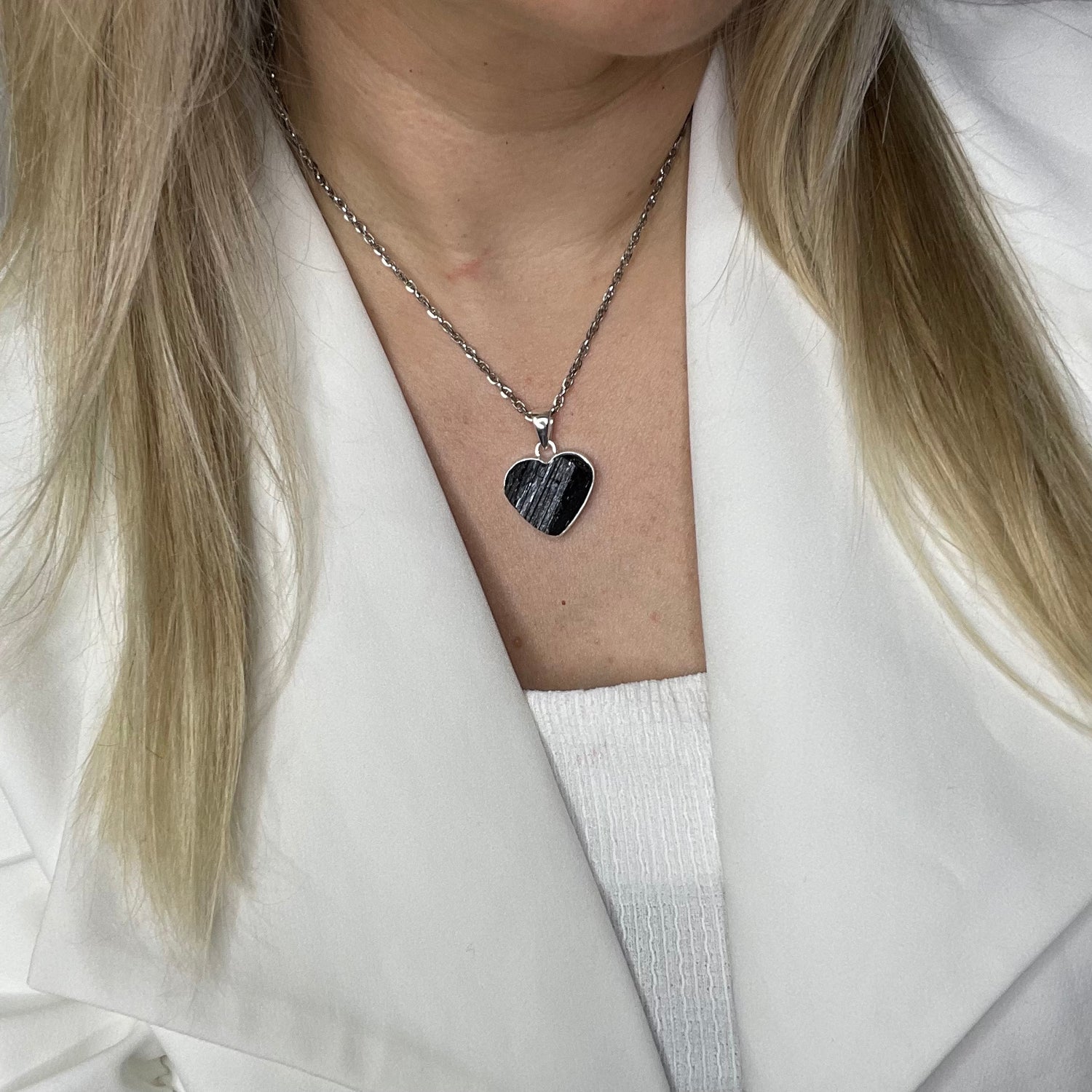 Ciondolo Tormalina Nera Grezza Cuore - Argento 925