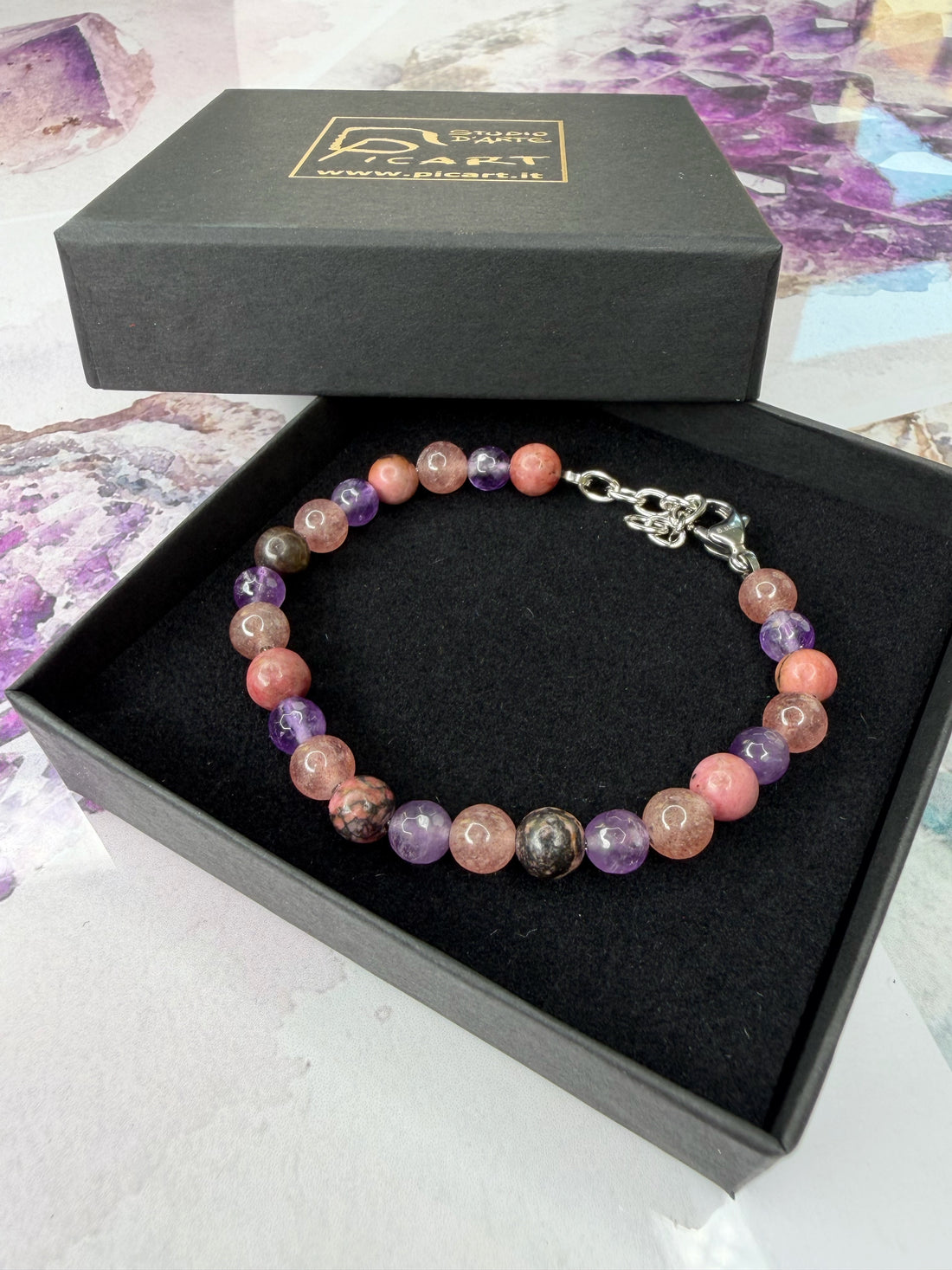 Bracciale Love &amp; Harmony - Quarzo Fragola, Rodonite, Ametista - LIMITED EDITION