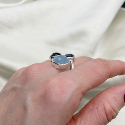 Anello Acquamarina, Onice, Topazio - Argento 925