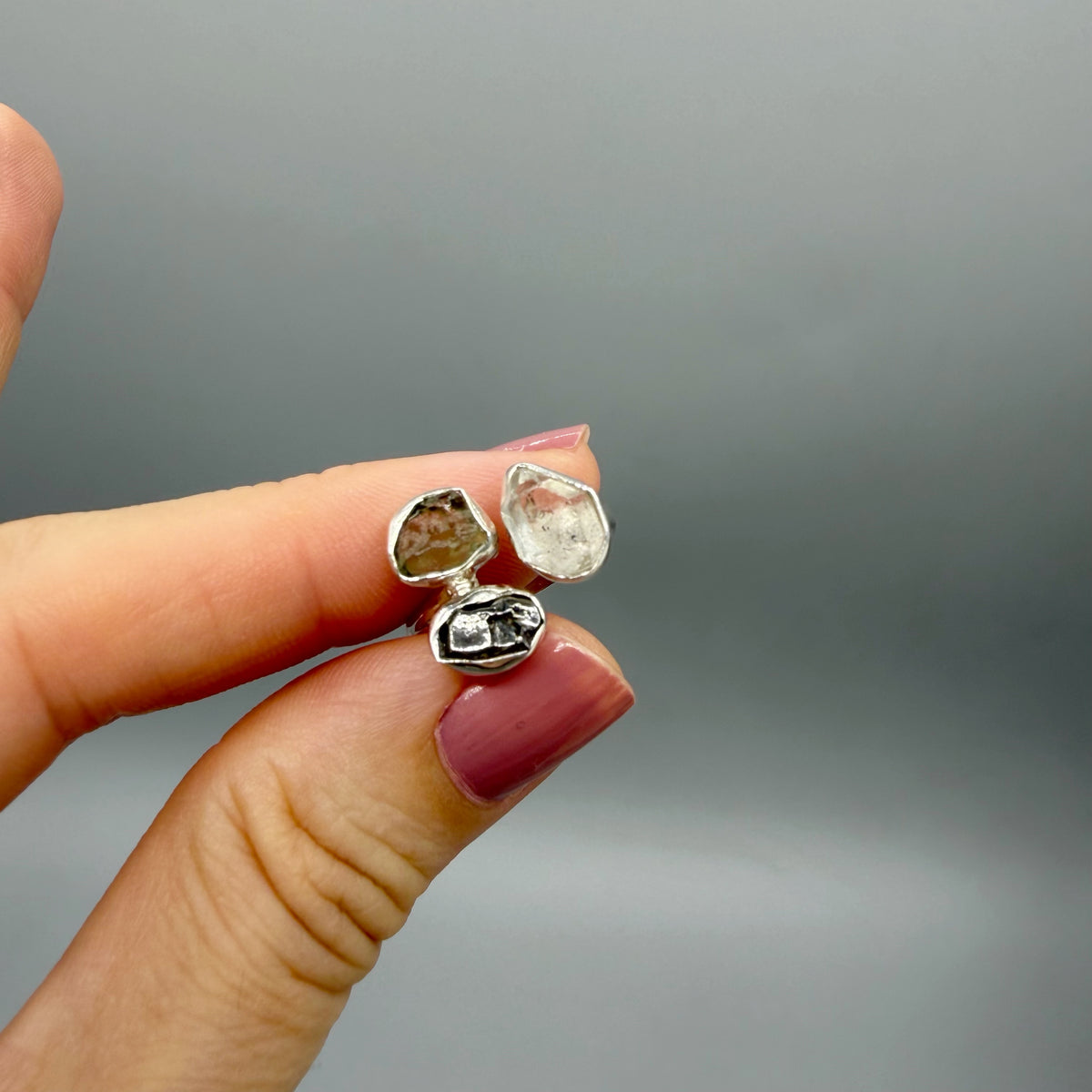 Anello Moldavite, Campo del Cielo e Diamante Herkimer | Argento 925