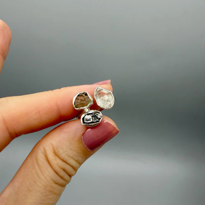 Anello Moldavite, Campo del Cielo e Diamante Herkimer | Argento 925