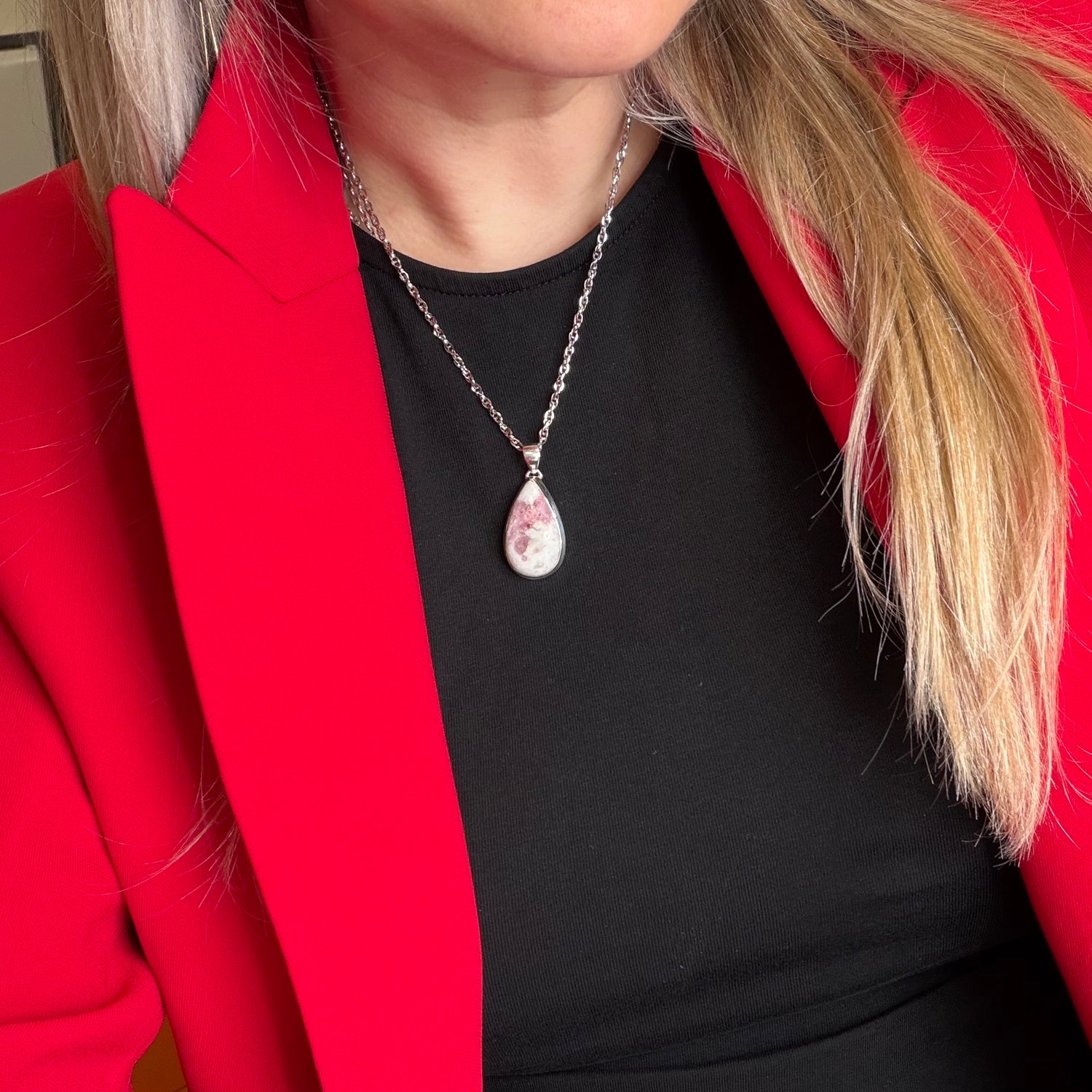 Ciondolo Tormalina Rosa e Argento 925 - A Goccia